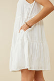 HY6946 OFF WHITE Womens Textured Square Neck Ruffle Tiered Dress Detail