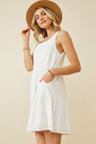 HY6946 OFF WHITE Womens Textured Square Neck Ruffle Tiered Dress Side