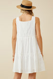 HY6946 OFF WHITE Womens Textured Square Neck Ruffle Tiered Dress Back