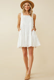 HY6946 OFF WHITE Womens Textured Square Neck Ruffle Tiered Dress Full Body