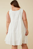 HY6946W OFF WHITE Plus Textured Square Neck Ruffle Tiered Dress Back