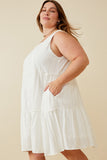 HY6946W OFF WHITE Plus Textured Square Neck Ruffle Tiered Dress Side