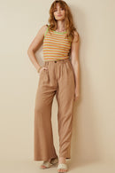 HY6960 Sage Mix Womens Contrast Binding Striped Knit Ribbed Tank Full Body