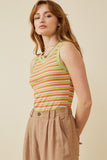 HY6960 Sage Mix Womens Contrast Binding Striped Knit Ribbed Tank Side