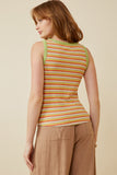 HY6960 Sage Mix Womens Contrast Binding Striped Knit Ribbed Tank Back