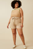 HY6960W Sage Mix Plus Contrast Binding Striped Knit Ribbed Tank Full Body