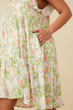 HY6988W Pink Plus Flamingo Print Smocked Ruffled Dress Detail