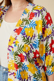 HY6990W Yellow Mix Plus Vivid Floral Contrast Stitch Linen Blend Kimono Detail