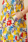 HY6991 Yellow Mix Womens Vivid Floral Tassel Shoulder Tie Linen Blend Dress Detail