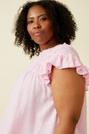 HY6998W Pink Plus Textured Smocked Ruffle Detail Tank Side
