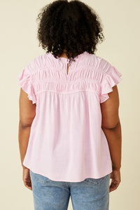 HY6998W Pink Plus Textured Smocked Ruffle Detail Tank Back