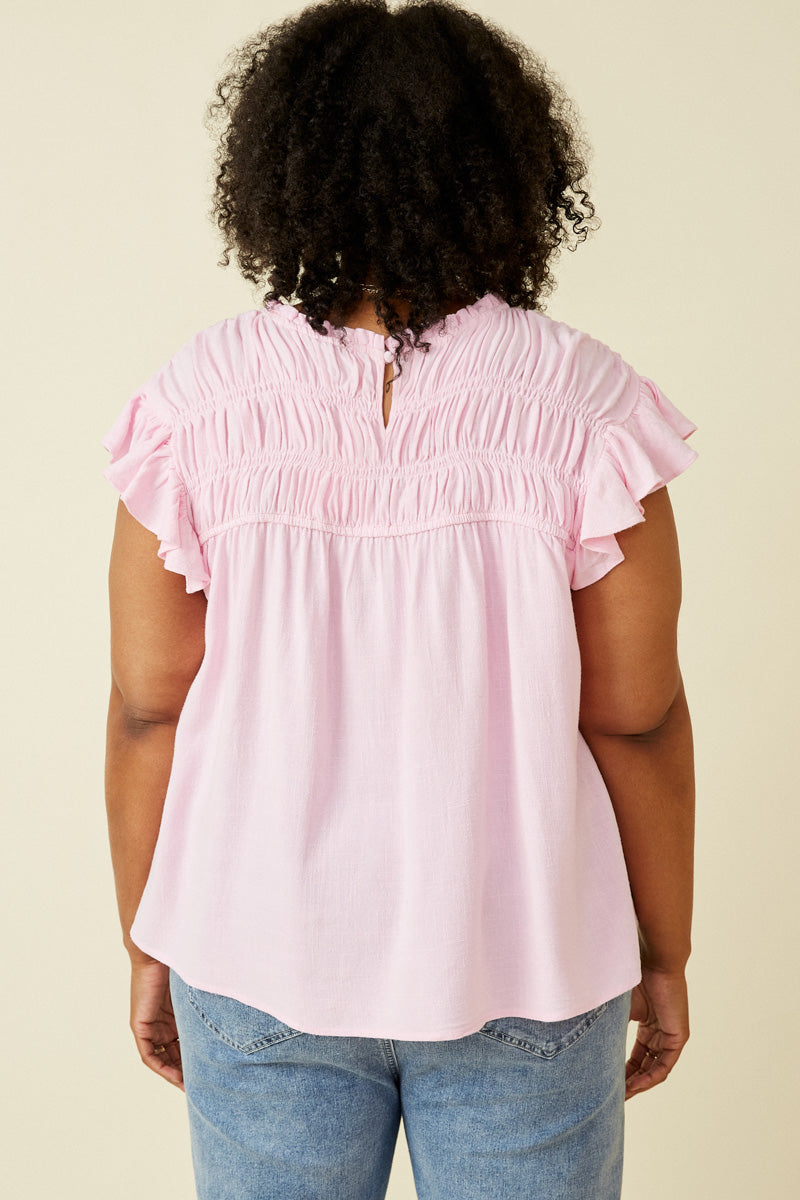 HY6998W Pink Plus Textured Smocked Ruffle Detail Tank Back