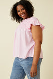 HY6998W Pink Plus Textured Smocked Ruffle Detail Tank Side 2