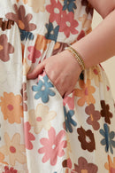 HY7106W Taupe Mix Plus Floral Ruffle Sleeveless Tank Dress Detail