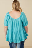 Plus Washed Smock Detail Puff Sleeve Gauze Top Back