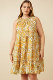 Plus Floral Print Ruffled Neck Tiered Tank Dress Front