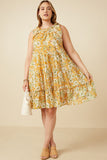 Plus Floral Print Ruffled Neck Tiered Tank Dress Full Body