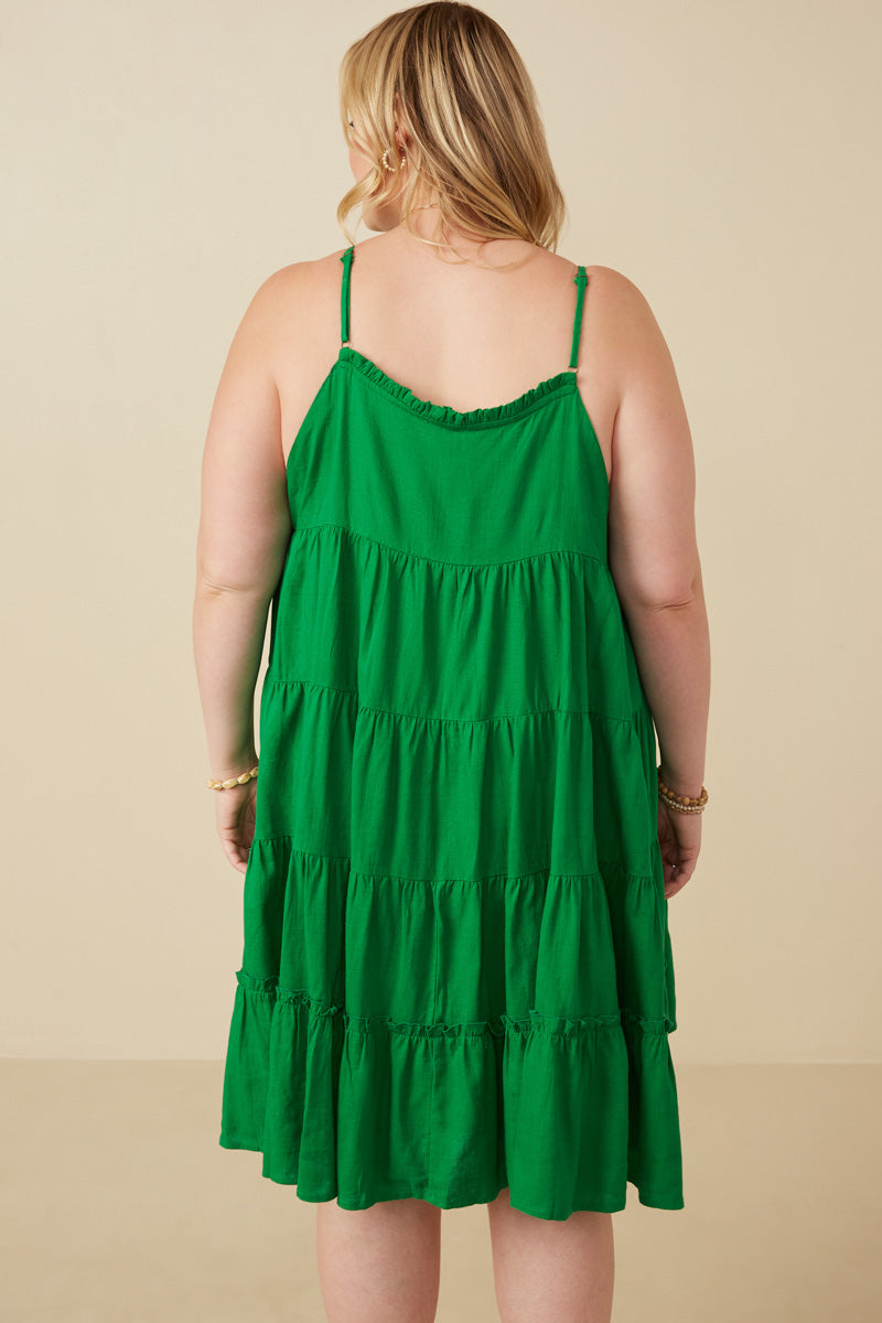 HY7188W Green Plus Tiered Ruffle Seamed Cami Dress Back