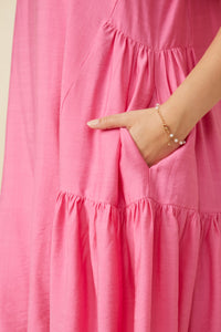 HY7194W Pink Plus Side Panel Detailed Ruffle Sleeve Dress Detail