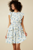 Womens Textured Romantic Floral Split Tiered Dress Pose