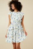 Womens Textured Romantic Floral Split Tiered Dress Pose
