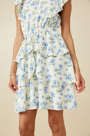 Womens Textured Romantic Floral Split Tiered Dress Front