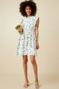 Womens Textured Romantic Floral Split Tiered Dress Full Body