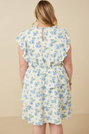 Plus Textured Romantic Floral Split Tiered Dress Back