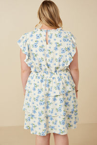 Plus Textured Romantic Floral Split Tiered Dress Back