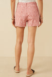 HY7280 Pink Womens Floral Printed Distressed Denim Shorts Back
