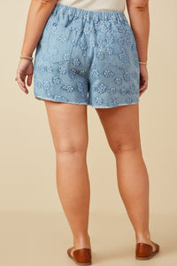 Plus Floral Printed Distressed Denim Shorts Back