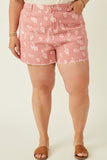 Plus Floral Printed Distressed Denim Shorts Front
