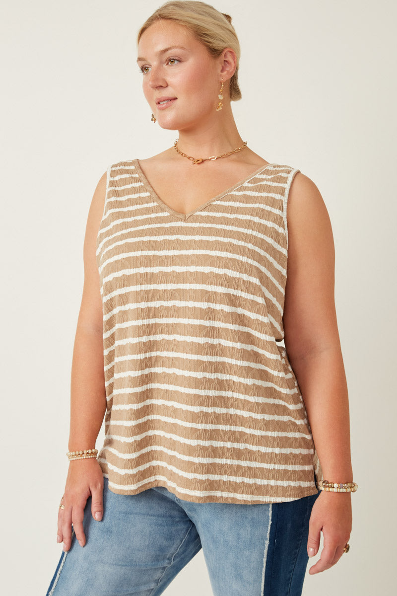 Womens Cable Textured Striped Knit V Neck Tank