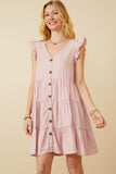 HY7296 Blush Womens Ruffled Button Down Tiered Tank Dress Front