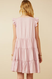 HY7296 Blush Womens Ruffled Button Down Tiered Tank Dress Back