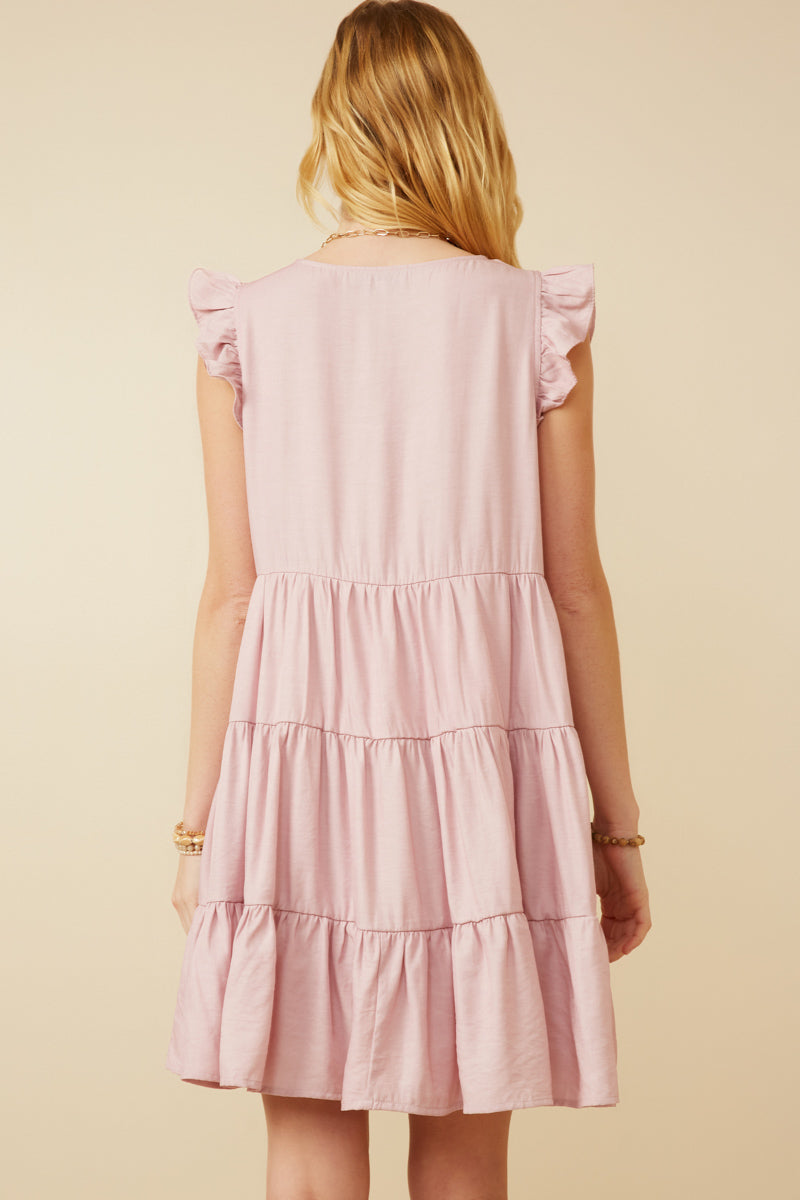 HY7296 Blush Womens Ruffled Button Down Tiered Tank Dress Back