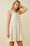 HY7296 Ivory Womens Ruffled Button Down Tiered Tank Dress Front 2