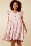 HY7296W Blush Plus Ruffled Button Down Tiered Tank Dress Front
