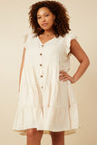 HY7296W Ivory Plus Ruffled Button Down Tiered Tank Dress Front