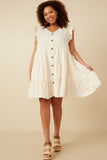 HY7296W Ivory Plus Ruffled Button Down Tiered Tank Dress Full Body