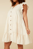 HY7296W Ivory Plus Ruffled Button Down Tiered Tank Dress Front 2