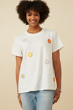 HY7311 Off White Womens Multi Floral Patched Knit Tee Front