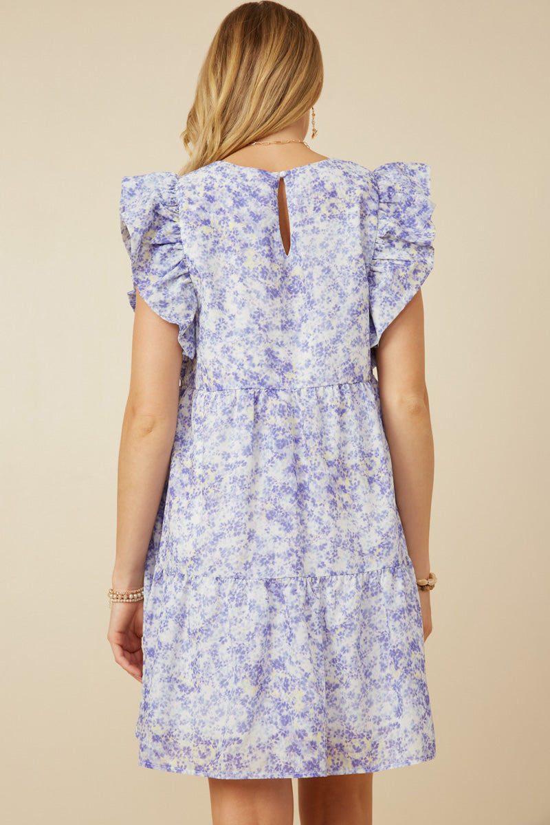Womens Ditsy Floral Exaggerated Ruffle Sleeve Dress Womens Ditsy Floral Exaggerated Ruffle Sleeve Dress