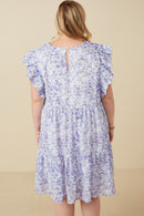HY7313W Lavender Plus Ditsy Floral Exaggerated Ruffle Sleeve Dress Back