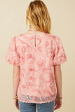 Womens Floral Textured Puff Sleeve Organza Top Back