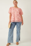 Plus Floral Textured Puff Sleeve Organza Top Full Body