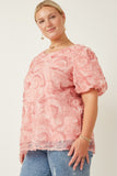 Plus Floral Textured Puff Sleeve Organza Top Side