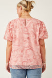 Plus Floral Textured Puff Sleeve Organza Top Back