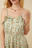 Womens Ditsy Floral Button Detail Ruffled Tank Dress Front