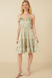 Womens Ditsy Floral Button Detail Ruffled Tank Dress Full Body